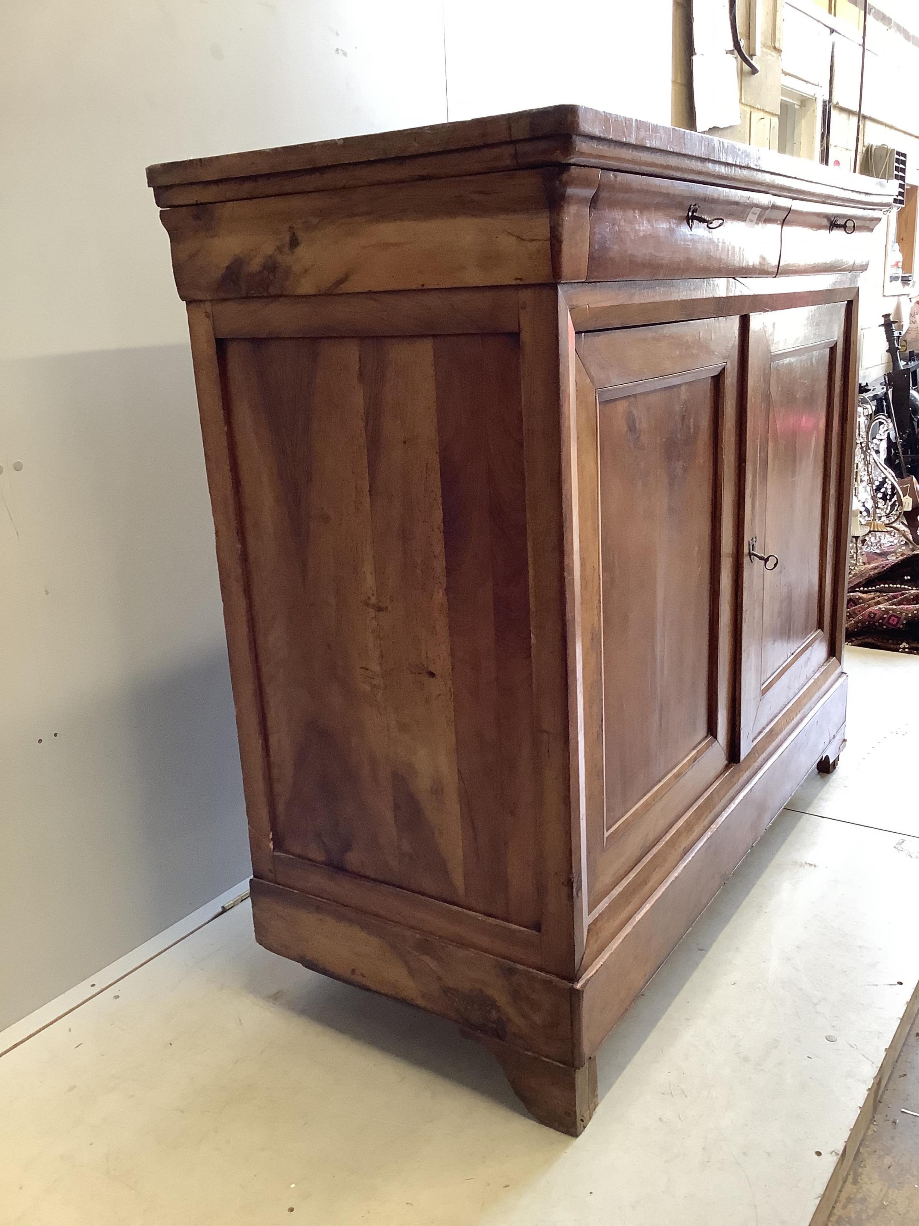 A 19th century French cabinet, width 148cm, depth 63cm, height 129cm. Condition - poor